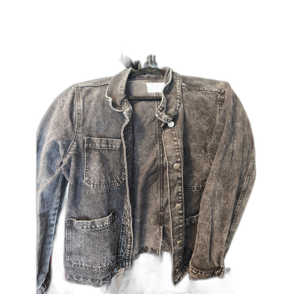 Old Navy Women's Large Black Jean Jacket Button Up Denim Coat Collar